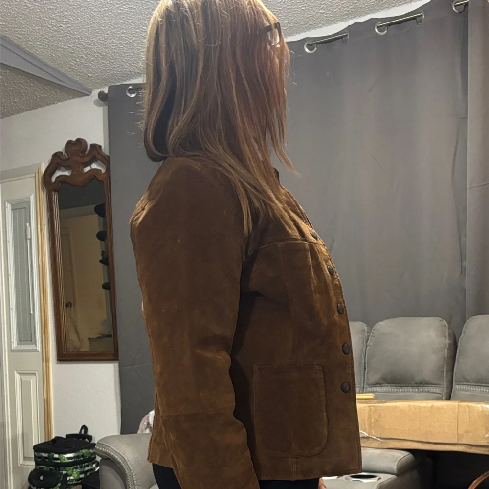LAGUNA GIRL VINTAGE RETRO GENUINE SUEDE Brown Coat Lined Snap Closure Size M - Picture 4 of 12